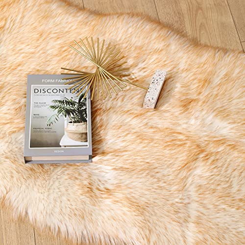Faux Fur Sheepskin Runner Rug White Yellow 2x6 ft Ultra Soft Shaggy Plush Fluffy Fuzzy Area Carpet Decorative Chair Cover Floor Mat for Bedroom Sofa Living Room Bedside (White and Yellow / 2' x 6' (Runner))