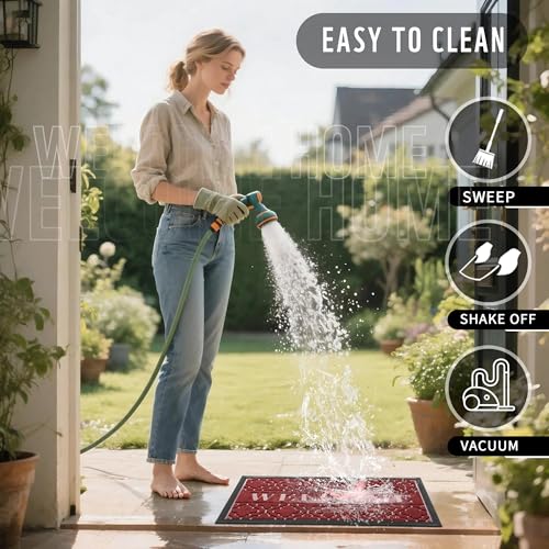 Large Welcome Door Mat (36x24 Inch / Black Red)