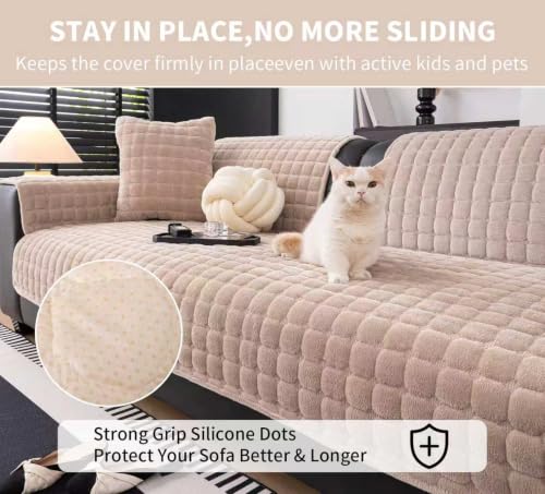 Sectional Velvet Couch Covers for 2 Seats (Khaki / 1PC/35.4"x63"/Loveseat & Short "L" Part)
