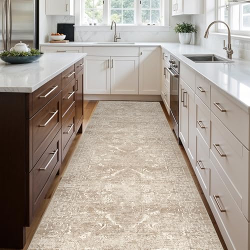 4x10 Washable Hallway Runner Rug (Natural Beige / 4x10)