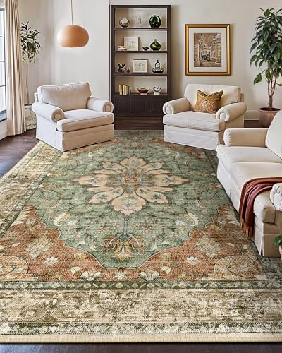 Washable Area Rug (Brick/Brown/Green / 10' x 14' (Rectangular))