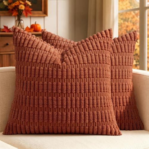 Fall Corduroy Decorative Throw Pillow Covers 18x18 Rust Pack of 2 (Rust / 18" x 18" (Pack of 2))
