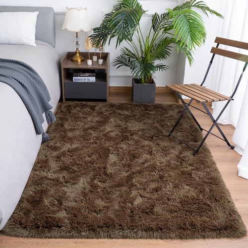 Fluffy Rug for Bedroom Living Room (3' x 5' / Brown)