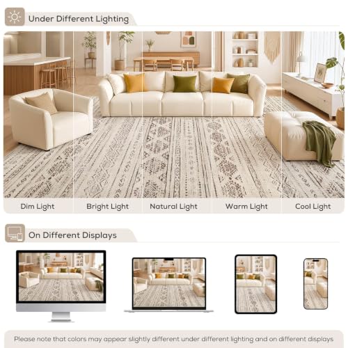 Boho 5x8 Area Rug Living Room Rugs Machine Washable Dark Brown (Boho Dark Brown / 5' X 8' (Rectangular))