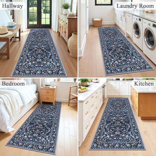 HEBE Hallway Runner Rug 2'x8' (Indigo Blue / 2' x 8' (Rectangular))