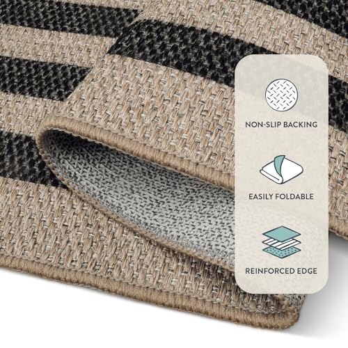Modern 3x5 Outdoor Patio Rug (3' x 5' (Rectangular) / Nature/Black Border)