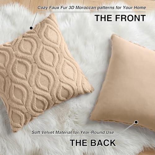 Faux Fur Soft Light Khaki Throw Pillow Covers 20x20 Set of 2 (20" x 20" (Pack of 2) / Light Khaki)
