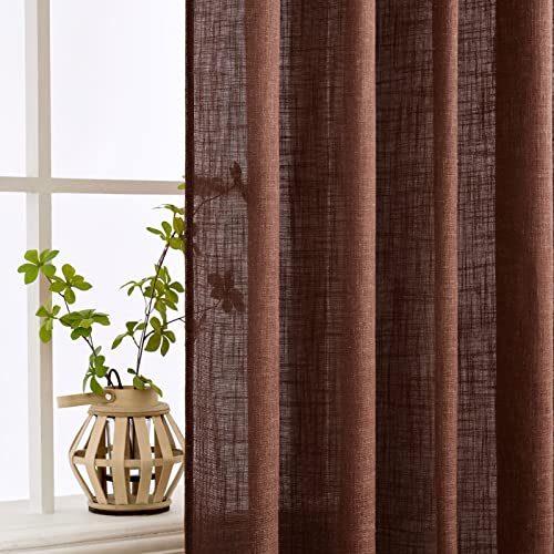 Chocolate Brown Linen Curtains 52x96 Inch for Bedroom Living Room (52"W x 96"L (Pack of 2) / Warm Brown)