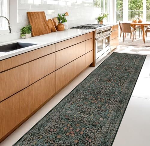 Dark Green Washable 3x12 Extra Long Runner Rug for Hallway Non Slip (Dark Green / Black / 3' x 12' (Runner))