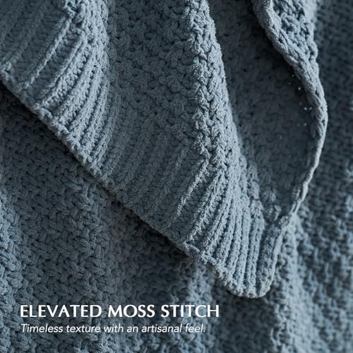 HOME Chunky Chenille Knit Throw Blanket (Stormy Blue / 60" X 80")