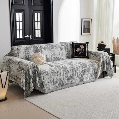 Sectional Couch Cover Deep Grey Abstract Geometric Sofa Covers for Sectional Sofa L Shape Chenille Couch Protector for Dogs Pets Couch Throw Cover Washable Durable for Home Decor (71" x 118" / 1# Deep Grey)