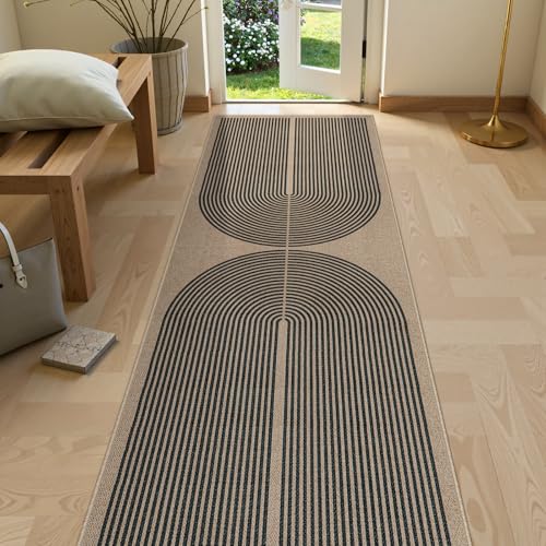 Modern Rainbow 2x8 Runner Rug (2'6" x 8' (Runner) / Nature/Black Rainbow)