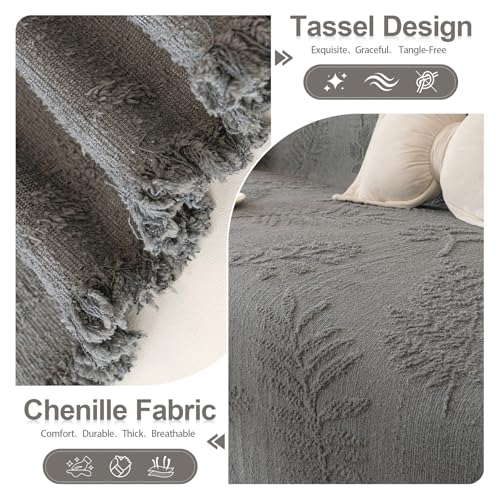 Washable Couch Covers for Sofa Boho Couch Covers for 3 Cushion Sofa Pet Friendly Grey Chenille Jacquard Couch Protector for Dogs Plant Branch Sectional Cover Sofa Slipcovers (71" x 118" / U: Grey)