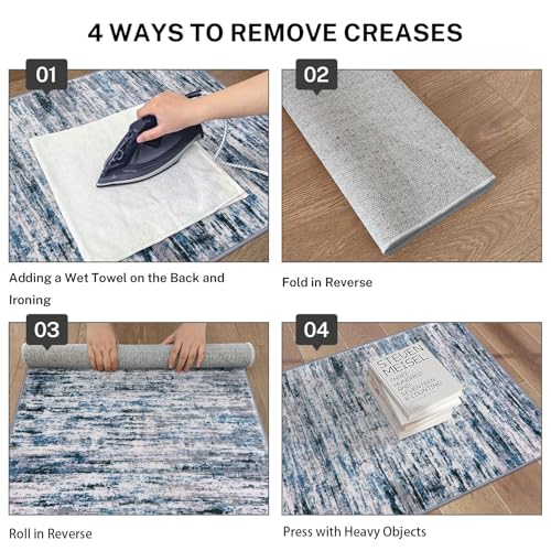 Modern Abstract Runner Rug 3x8 (3' x 8' (Runner) / Grey Blue White)
