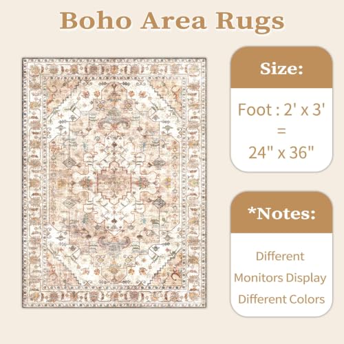 2x3 Washable Non Slip Boho Small Area Rug for Entryway (Vintage Peach/Cream / 2' x 3' (Rectangular))