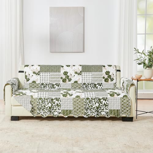 Reversible Patchwork Sofa Cover (Sofa / Patchwork - Olive / Brown)