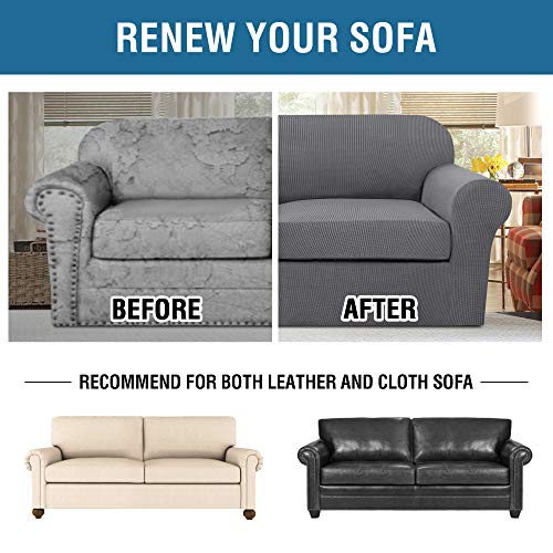 3 Piece Stretch Sofa Covers for 2 Cushion Sofa Couch Covers for Living Room Furniture Cover (Medium-XL / Grey)