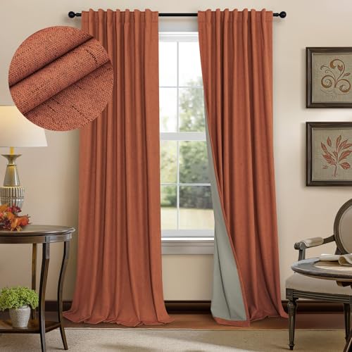 Boho Blackout Curtains for Living Room Linen Textured Bohemian Vintage Mid Century Modern Farmhouse Curtains for Bedroom 90 Inch Length 2 Panel Rust Terracotta Colored Long Drapes Dusty Orange (Terracotta / 52"W x 90"L (Pack of 2))