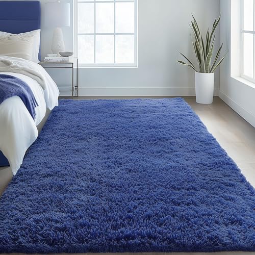 5x7 Machine Washable Large Area Rugs for Living Room (5x7 Ft / Navy Blue)