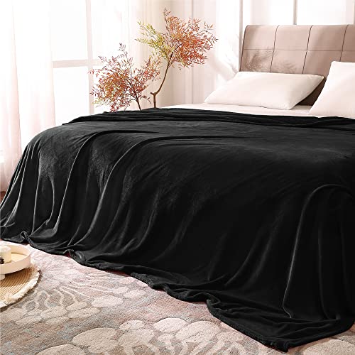 Fleece Blanket Soft Plush Queen Size Bed Blanket Black 90"x90" (Black / Queen(90"x90"))