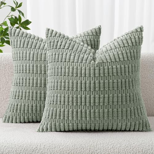 Euro Sham Corduroy Decorative Throw Pillow Covers 24x24 Grey Green (Greyish Green / 24" x 24" (Pack of 2))