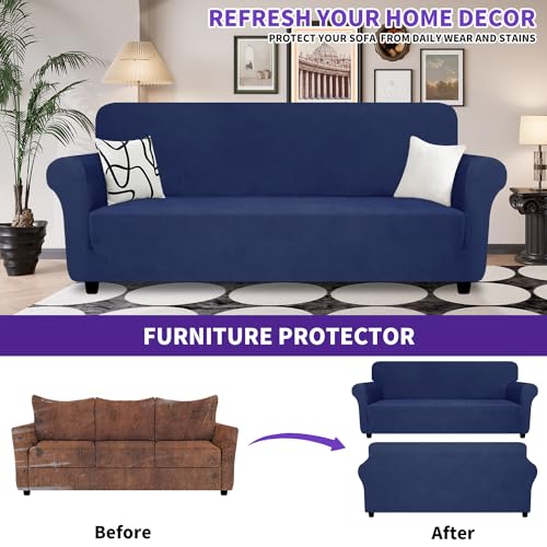 Super Stretch Couch Cover (- Navy Blue / Large (72"-92"))