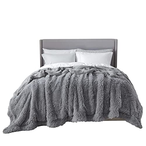 Faux Fur Fluffy Sherpa Fleece Queen Bed Blanket Light Grey 60"x80" (10- Grey / Queen (90" X 90"))