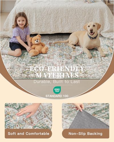 Washable Runner Rug 2x6 Runners for Hallways Non Slip (Green / 2' x 6' (Runner))