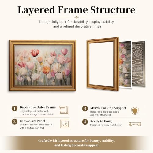 Colorful Spring Flowers Vintage Gold Framed Wall Art 12x16 inch (07-Pastel tulips / 12x16)