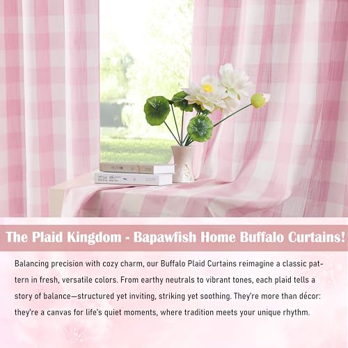 63 Inch Pink White Buffalo Plaid Semi Sheer Curtains (Pink/White / 52"W x 63"L (Pack of 2))