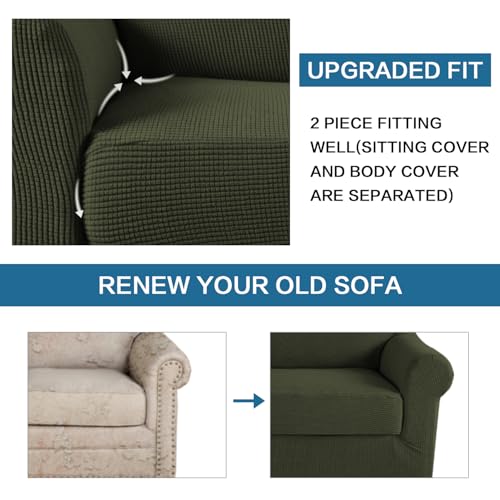 2 Piece Couch Cover Stretch Stylish Chair Cover Furniture Cover (Small / Olive)