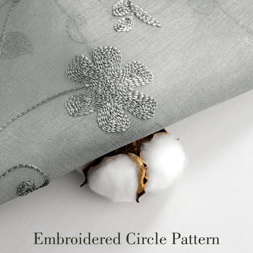 Grey Sheer Curtains 96 Inches Long 2 Panels Embroidered Floral Pattern Semi Sheer Window Curtains for Bedroom Living Room (52"W x 96"L (Pack of 2) / Grey)