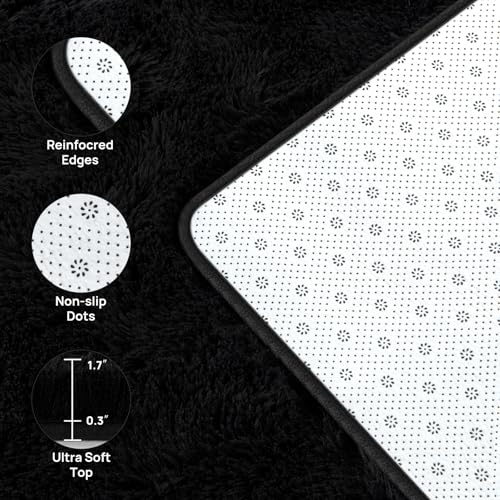 Large Shag Area Rugs 6 x 9 (Black / 6' x 9' (Rectangular))