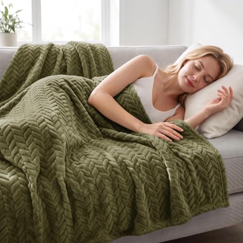 Fleece Throw Blanket for Couch Sofa (Olive Green / Throw ( 50x70 IN ))