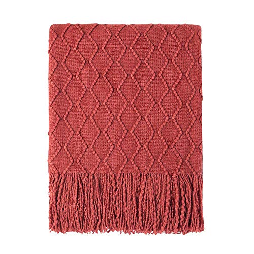 Rust Throw Blanket 60x80 Inch Boho Knitted Soft Throw Sofa Blanket (Rust / 60"x80")