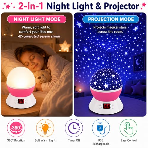 Kids Star Projector Night Light (Pink)
