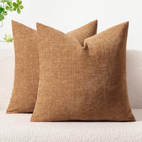 Soft Chenille Throw Pillow Covers Brown 18x18 Inch Pack of 2 (18" x 18" (Pack of 2) / Brown)
