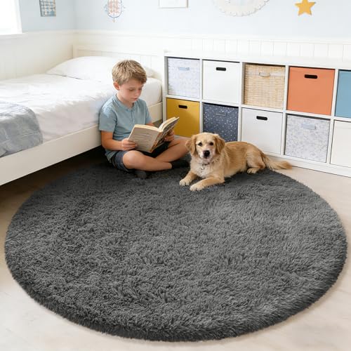 Fluffy Round Area Rugs for Bedroom (Deep Grey / 6' (Round))