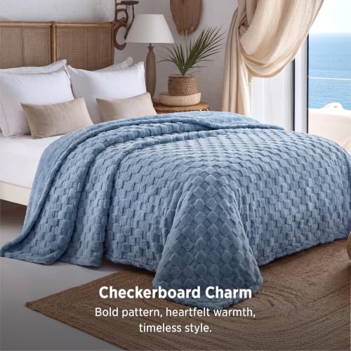 Checkered Soft King Size Blankets for Bed (02 Ashley Blue / King (108" X 90"))