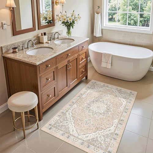 Washable Area Rug 2x3 Small Entryway Rugs Non (Pink/Gray / 2' x 3' (Rectangular))