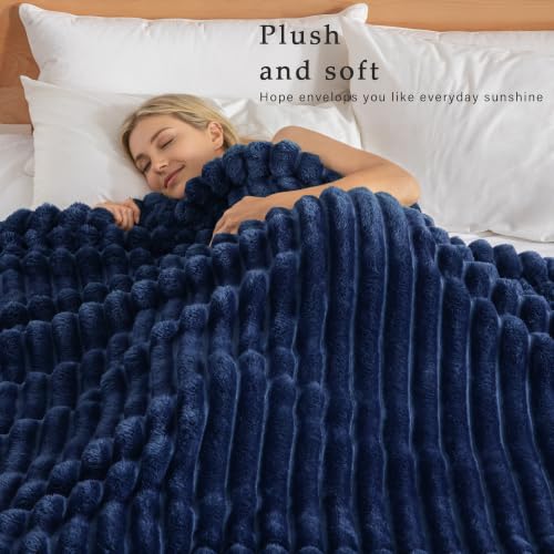 Striped Twin Size Fleece Blanket for Bed (Navy Blue / Twin ( 60x80 IN ))