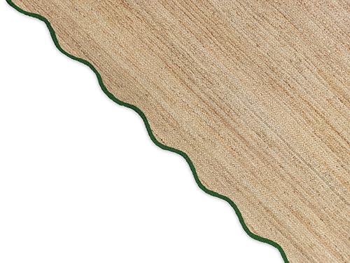 Wave Scalloped Natural Jute Rug (Green / 6'x9' (Rectangular))