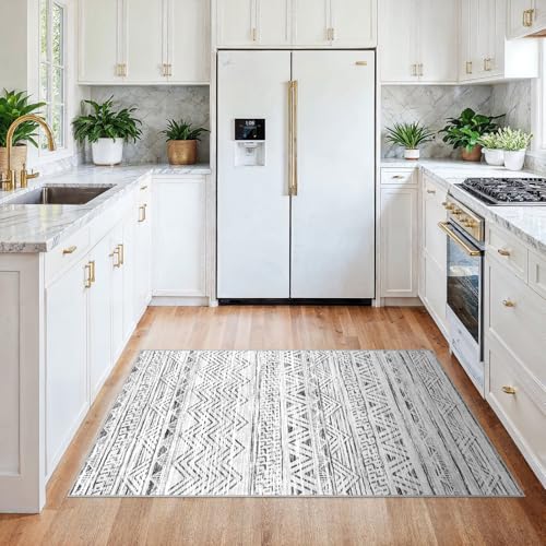 3x4 Area Rug Washable Moroccan (Grey / 3' x 4')