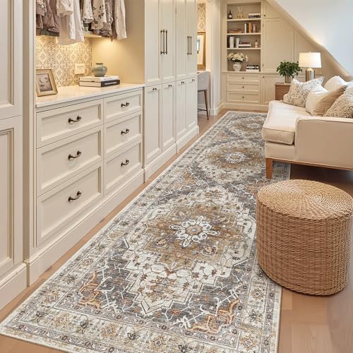 Hallway Runner Rug 3x10 Washable Kitchen Runners 10ft (Turmeric/Grey / 3' x 10' (Runner))