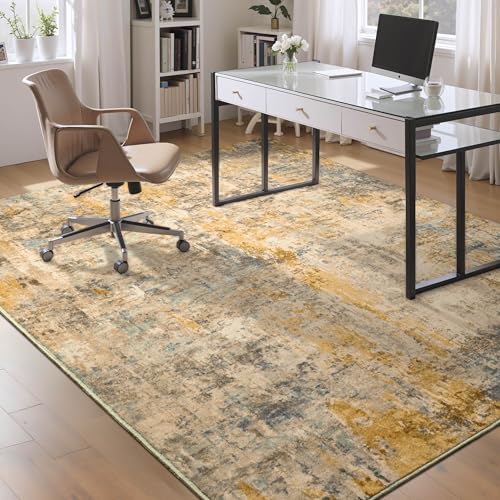 Living Room Rug 6x9 Beige Area Rug Machine Washable Boho Rug Non Slip Abstract Vintage Indoor Large Rugs for Bedroom (Beige / 6' x 9' (Rectangular))