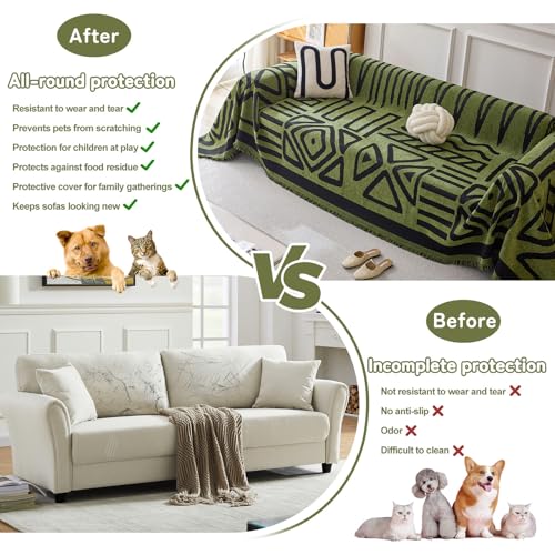 Boho Geometric Couch Covers for Sofa Pet Friendly Avocado and Black Sofa Covers Washable Chenille Couch Blanket Cover for 1 2 Cushion Couches Pet Protector Furniture Cover Soft (71" x 102" / T: Avocado)
