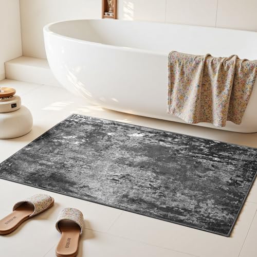 Entrance Rugs Indoor 2x3 Black Entry Rug Washable Abstract Black Small Area Rug Non (Black / 2' x 3' (Rectangular))