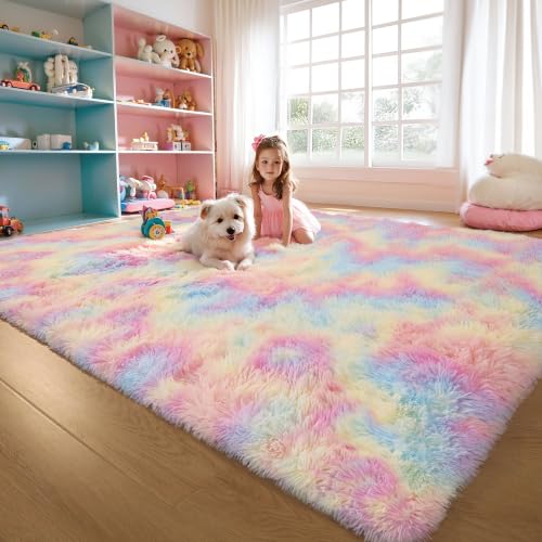 5x8 Rainbow Unicorn Fluffy Shag Rug for Girls Bedroom (Rainbow / 5' x 8' (Rectangular))