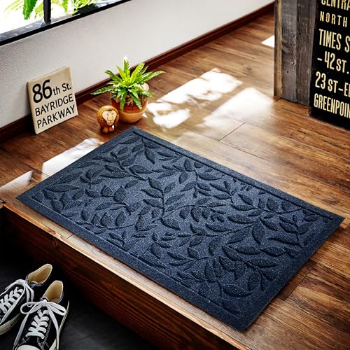 Blue Leaves Outdoor Indoor Entrance Doormats (Leaves-blue / 1'5" x 2'6" (Rectangular))