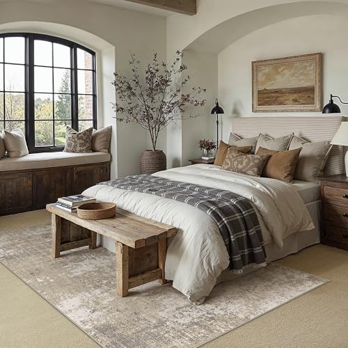 Beige Brown Area Rug 6x9 Modern Abstract (Abstract Beige Brown / 6' x 9' (Rectangular))